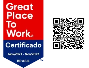 Selo GPTW (Great Place to Work)m que atesta a qualidade do ambiente de trabalho da empresa baseado na percepção dos profissionais